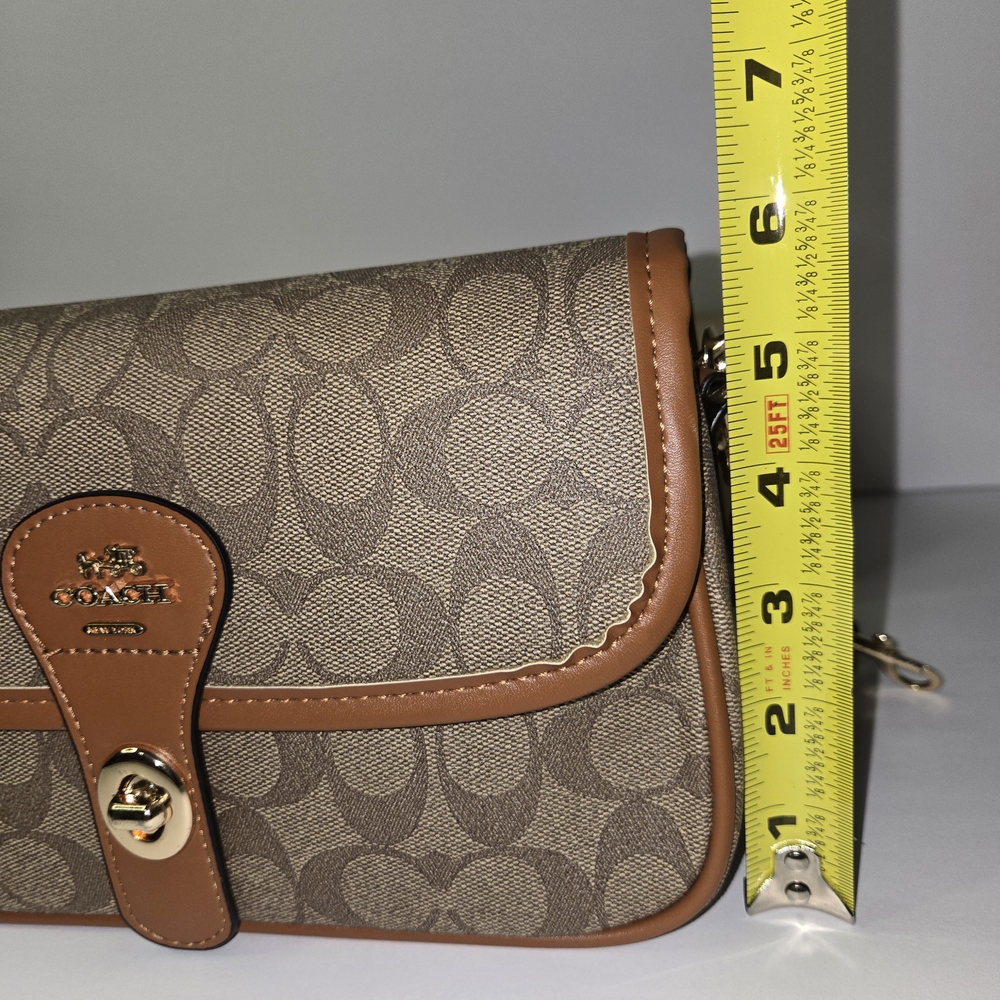 Coach Signature Canvas Turnlock Crossbody Bag in Brown/Tan - Picture 7 of 9